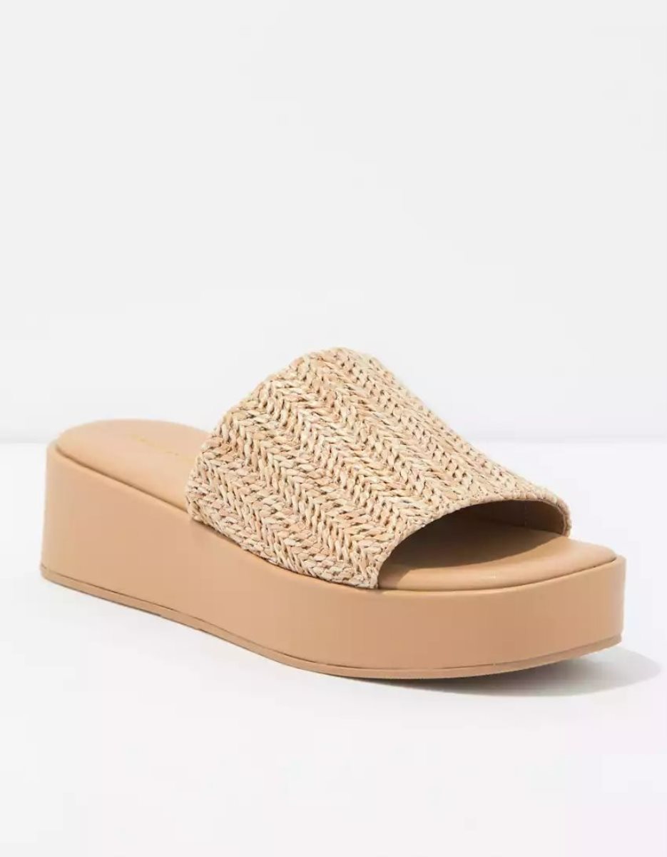 Sandales American Eagle AE Raffia Plateforme Claquette Beige Femme | EUQ-97131448